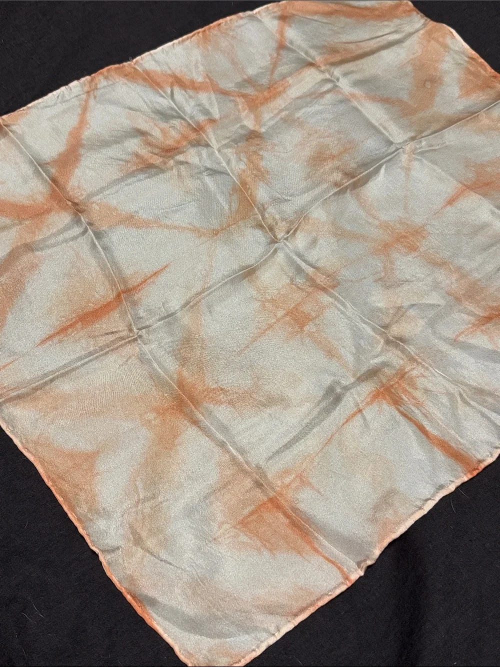 Light Handmade Tie-Dye Silk bandana in Ivory and Peach